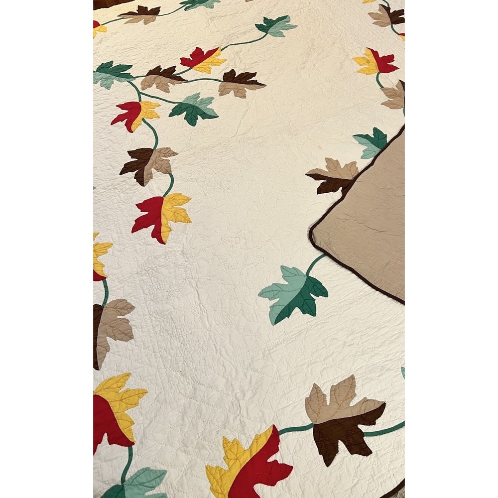 VIBRANT Vintage 40's Autumn Leaves Applique Antique‎ Quilt ~GREAT FALL COLORS! - Picture 8 of 15
